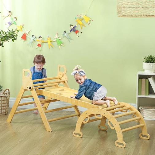 Aiyaplay - 5 en 1 triangle arche d'escalade enfants réversible bois naturel