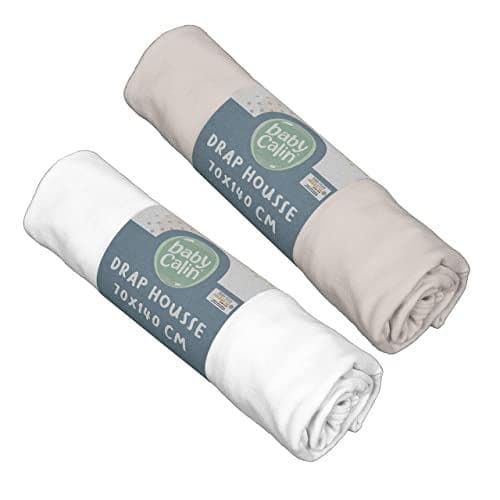 Babycalin - BabyCalin - Lot de 2 draps housse 70x140x17cm Blanc/taupe certifié OEKO-TEX