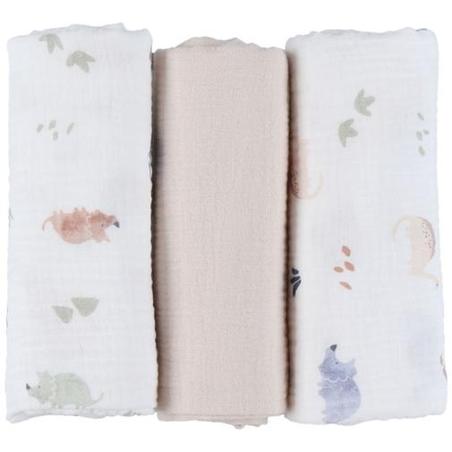 Noukie's - Lot de 3 langes en mousseline bio Dino (70x70 cm)