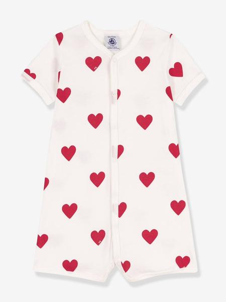 Petit Bateau - Combicourt bébé coton coeurs blanc