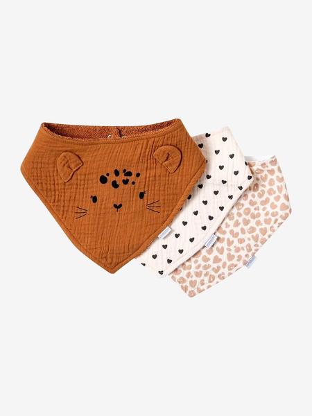 Vertbaudet - Lot 3 bavoirs bandanas en gaze de coton / éponge lovely leo