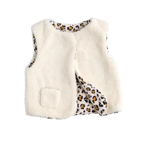 Sauthon - Gilet sans manches bébé en sherpa et gaze de coton Léopard
