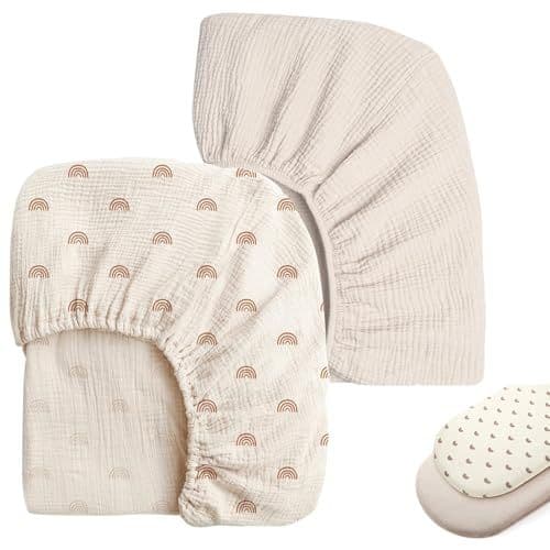 Uoliui - Lot de 2 draps-housses 80 x 40 cm en mousseline de coton, draps-housses pour poussette, lit de bébé, pour lit de bébé, pour garçons et filles