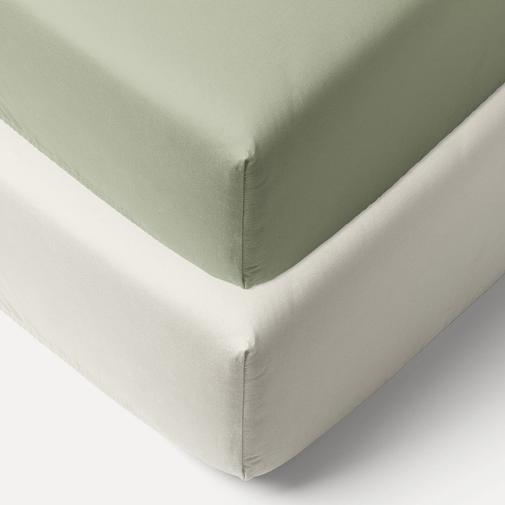 Petite Amélie - Petite Amélie | Lot de 2 draps-housses jersey coton bio | Blanc et vert olive | 40/45x90 cm | Conçus pour cododo Nuage