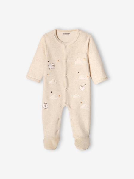 Vertbaudet - Pyjama bébé mixte en velours ouverture devant beige chiné