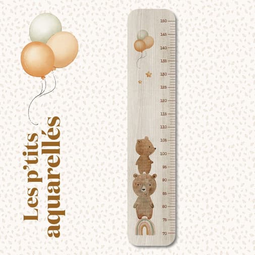 Charlie & Suzie - Toise en Bois Petits Ours Et Ballons