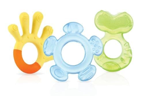 Nuby - Nuby - Ensemble de Dentition en 3 Étapes - Lot de 3 Anneaux de Dentition pour Bébé - Surfaces Texturées - Compatible avec le Réfrigérateur - 3 mois +