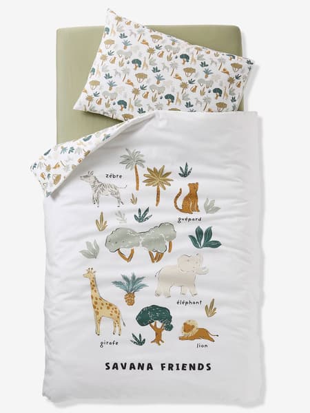 Vertbaudet - Parure housse de couette + taie d'oreiller bébé SAVANA multicolore - Vertbaudet