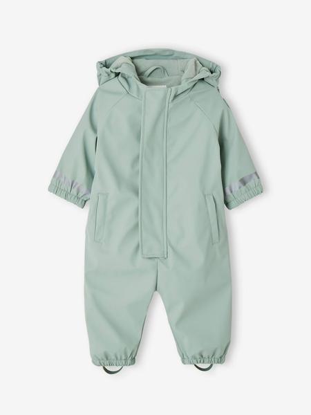 Vertbaudet - Combinaison à capuche anti-pluie bébé doublée maille polaire vert sauge
