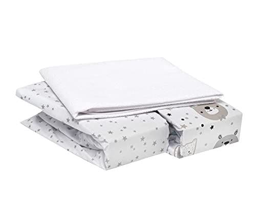 FlyIdeas - FlyIdeas Lot de 3 Draps Housses Cododo 50x83 cm en Coton Bio – 2 Draps Housses Élastiqués + 1 Protège-Matelas Imperméable – Compatible avec Berceaux Cododo et Matelas Bébé 50x80, 50x85, 40x80
