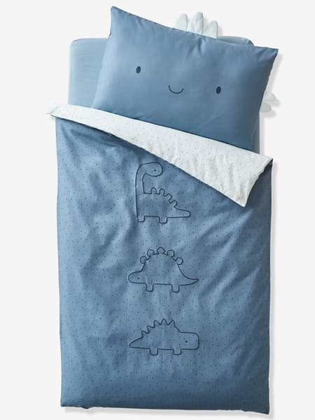 Vertbaudet - Housse de couette bébé réversible PETIT DINO bleu - Vertbaudet