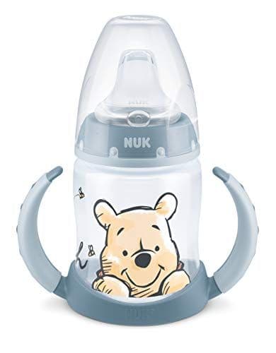 Nuk - NUK First Choice+ Bouteille d'apprentissage | 6 à 18 mois | 150 ml | Affichage de contrôle de la température | Valve anti-colique | Poignées ergonomiques | Sans BPA | Disney Winnie l'ourson (Bleu)
