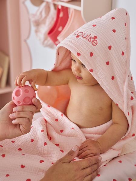 Vertbaudet - Cape de bain + gant de toilette MON COEUR rose imprimé