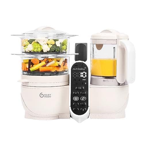 Babymoov - Babymoov Nutribaby(+), Robot Cuiseur Bébé Multifonctions 6 en 1, Cuiseur Vapeur Mixeur, Grande Capacité 2,2L, Petits Pots Bébé Faits Maison, Idéal Diversification Alimentaire, Mineral Beige