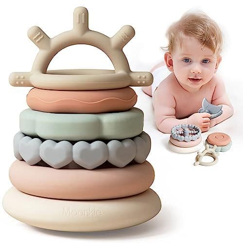 Moonkie - Moonkie Jouets Tour Empilable Bebe avec Anneaux, Jouet Eveil, Jouet Dentition Bain bébé, Jouets d'éducation précoce, Cadeaux pour bébés 6 12 18 Mois