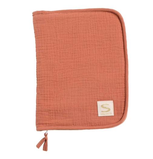 Sauthon - Protège Carnet De Santé En Double Gaze De Coton - Uni Terracotta Rouge
