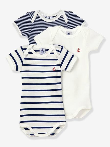 Petit Bateau - Lot de 3 bodies manches courtes en coton bio blanc
