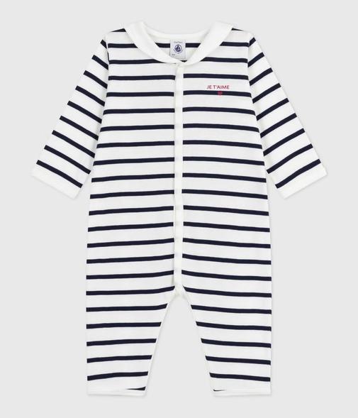 Petit Bateau - Dors-bien sans pieds bébé mixte en coton à rayures avec sérigraphie