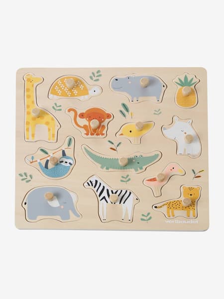Vertbaudet - Puzzle boutons Jungle en bois FSC® multicolore - Vertbaudet