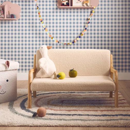 sweeek - Banquette Scandinave Enfant En Bois Et Tissu Bouclette 2 Places Beige