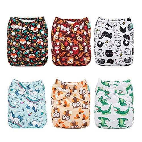 ALVABABY - ALVABABY Lot de 6 Couches réutilisables lavables en tissu + 12 inserts