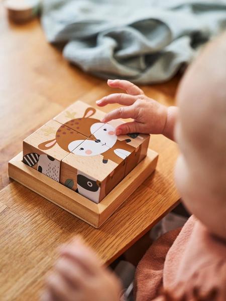 Vertbaudet - Puzzle 4 cubes Forêt Enchantée en bois FSC® multicolore