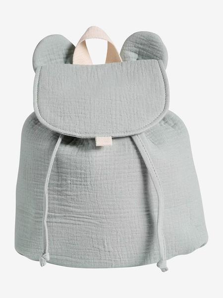 Vertbaudet - Sac à dos personnalisable en gaze de coton animation oreilles vert sauge