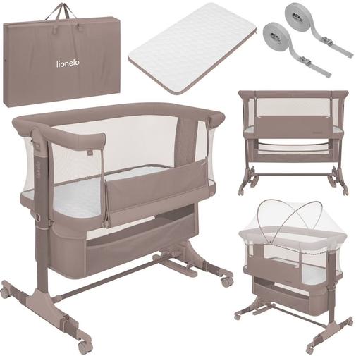 Lionelo - Lit Cododo Berceau 3en1 Jodie Réglable En Hauteur Et Inclinaison Avec Matelas Haute Densité Beige Taupe