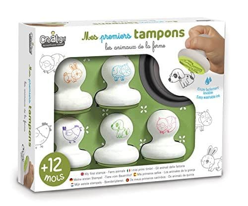 Crea lign' - Créa Lign | Mes Premiers Tampons Animaux de la Ferme | Coffret Créatif pour Tout-Petits dès 12 Mois | 5 Tampons en Mousse + 1 Encreur Lavable | Développe la Motricité Fine et la Créativité