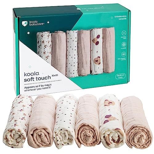 KOALA BABYCARE - KOALA BABYCARE - Langes Coton Bébé 30x30 – Paquet de 6 pièces pour Allaitement et Emmaillotage (Swaddle) Idéal comme Cadeau Nouveau-né