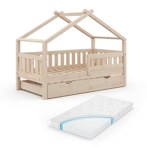 VitaliSpa® - Lit cabane avec lit dappoint et matelas naturel bois 167.6x133.6cm