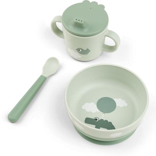 Done by deer - Coffret premier repas ventouse Foodie Happy clouds Vert (3 pièces)