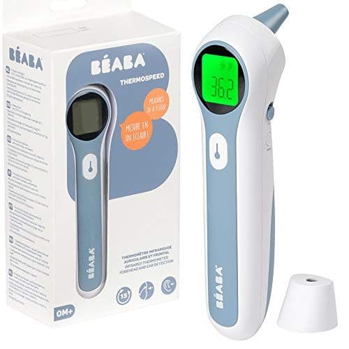 Béaba - BÉABA FRANCE, Thermomètre Digital Sans Contact Infrarouge, Enfant, Bébé, Adulte, Mesure Frontale, Auriculaire, Ambiante, Lecture Code Couleur, LCD, Alerte Fièvre, Fonction Mémoire, Thermospeed
