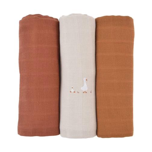 Little Crevette - Lot De 3 Langes Gaze De Coton Bio Oies