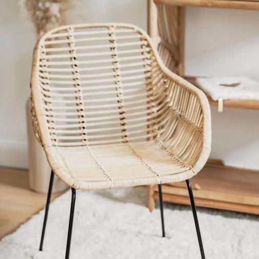 Saudara - Fauteuil Enfant En Rotin Et Pieds Métal - Java Rotin Blanchi