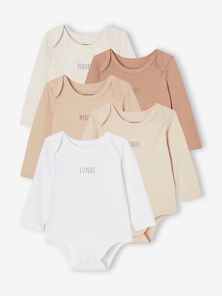 Vertbaudet - Lot 5 bodies manches longues BASICS bébé emmanchures US en coton bio lot blanc