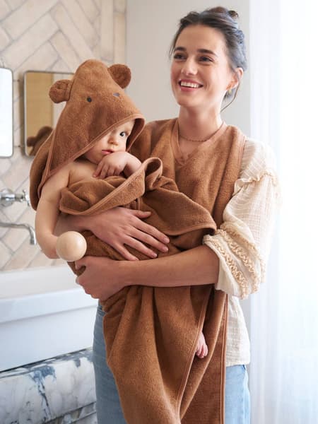 Vertbaudet - Cape de bain parent/bébé caramel - Vertbaudet