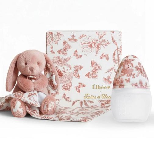 Elhée - Coffret Biberon + Doudou | Tartine et Chocolat "Toile de Jouy" Terracotta