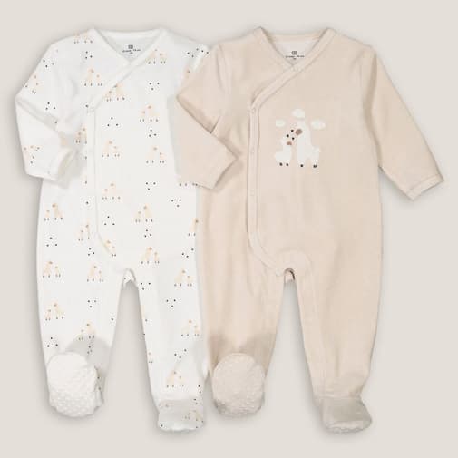 LA REDOUTE COLLECTIONS - Lot de 2 pyjamas 1 pièce en velours imprimé lamas