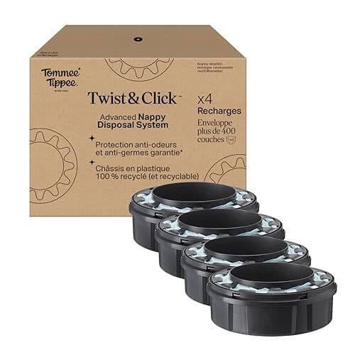 Tommee Tippee - Tommee Tippee Recharges Originales pour Poubelle à couches Twist & Click, Lot exclusif de 4, Recharge rapide et Pack économique (l'emballage peut varier)