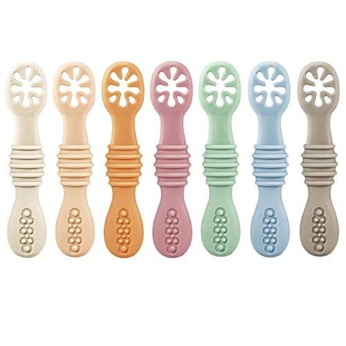 PandaEar - PandaEar Ensemble de 7 cuillères d'apprentissage en silicone pour bébé - Cuillères à bouillie à partir de 4 mois - Apprendre à manger seul - Couverts pour bébé