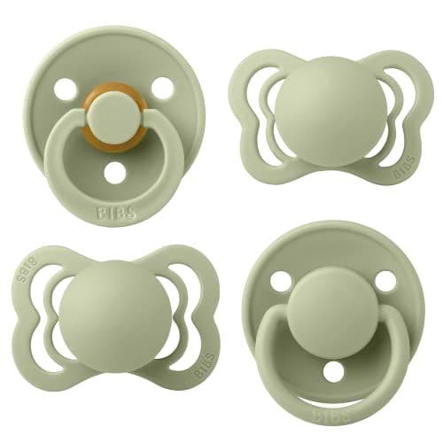 Bibs - Lot de 4 tétines. Pack de démarrage Try it. Sans bisphénol A, Tétine à embout rond, symétrique et ergonomique. Latex de caoutchouc naturel/Silicone, Taille 1 (0-6 mois), Sage