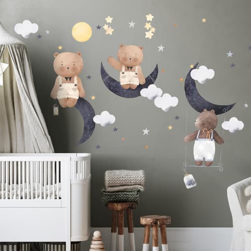 INSPIO - Stickers muraux enfants - Ours et nuages