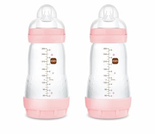 MAM - MAM Easy Start A138 Biberon anti-coliques breveté avec tétine en silicone SkinsoftTM ultra doux pour bébés à partir de 2 mois 2 unités Auto-stérilisation en 3 minutes Rose 260 ml