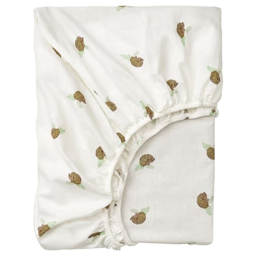 IKEA - TROLLDOM Drap housse pour lit bébé - motif hérisson/blanc 60x120 cm
