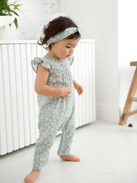Vertbaudet - Ensemble bébé fille combinaison + bandeau imprimés vert céladon imprimé