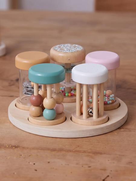 Vertbaudet - Set de 5 hochets musicaux en bois FSC® rétro flower
