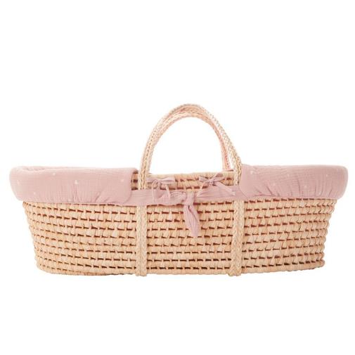 Combelle - Couffin en osier avec habillage en tetra brodé rose - Rose