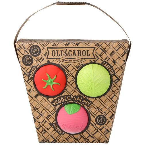 Oli and Carol - Set de 3 balles sensorielles, de dentition et de bain Veggie Salad