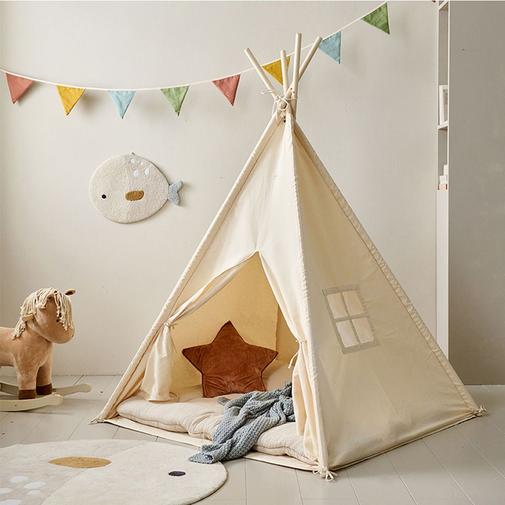 Petite Amélie - Petite Amélie | Tipi enfant en toile de coton | Beige | 158 cm de haut x 120 cm de diamètre | Tente de jeu avec tapis de sol inclus